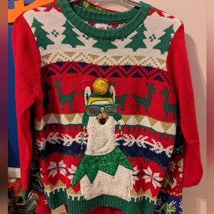 Boys Size LARGE 10 12 Llama Ugly Christmas Sweater